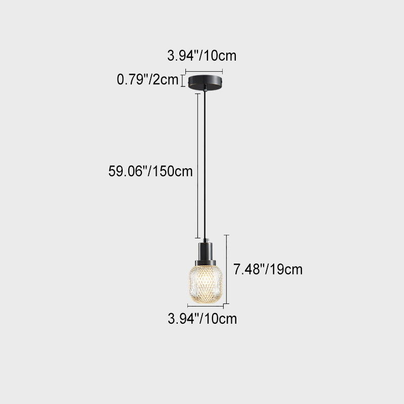 Modern Minimalist Cylindrical Copper Glass 1-Light Pendant Light For Bedroom