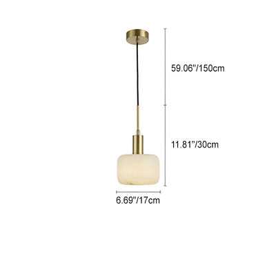 Modern Minimalist Cylinder Full Copper Marble 1-Light Pendant Light For Bedroom