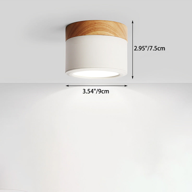 Contemporary Scandinavian Wood Iron Acrylic Cylinder LED Flush Mount Ceiling Light For Hallway