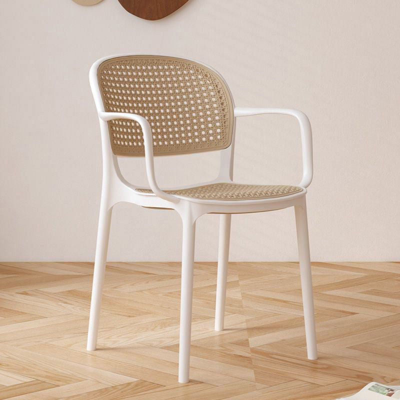 Contemporary Nordic Square Rattan Plastic Dining Chair Backrest Armrest For Dining Room