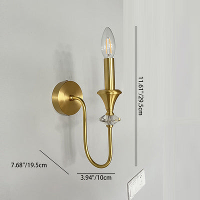 Traditional French Full Copper Glass Candle 1-Light Wall Sconce Lamp For Bedroom