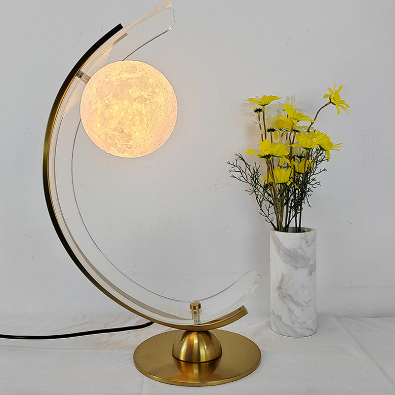 Modern Minimalist Curved Moon Iron Acrylic 1-Light Table Lamp