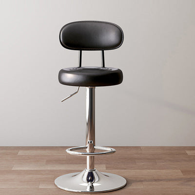 Modern Minimalist Round Upholstered Curved Backrest Leather Metal Bar Stool For Dining Room