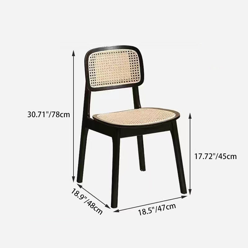 Modern Minimalist Square Rattan Seat Wood Dining Chair Backrest For Dining Room