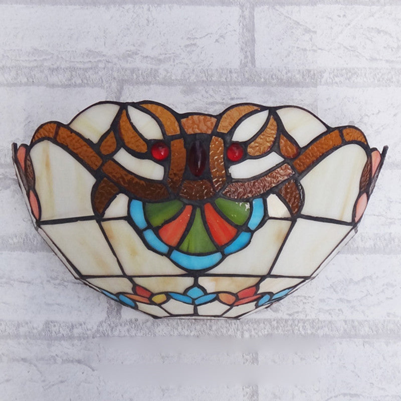 Traditional Tiffany Baroque Stained Glass Semi-circular Shade 2-Light Wall Sconce Lamp For Living Room