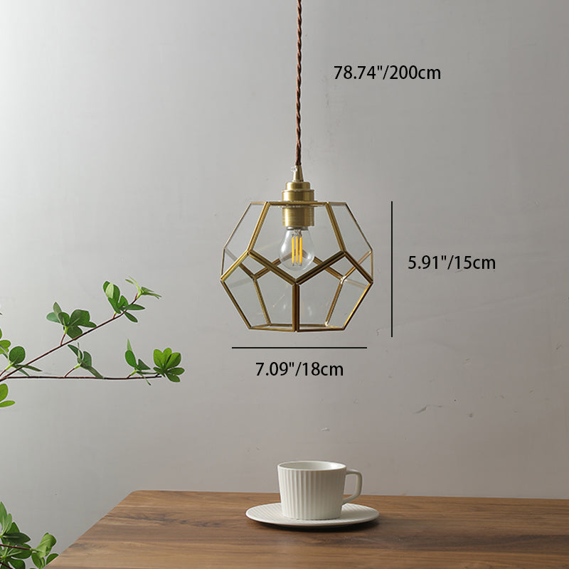 Nordic Vintage Polygonal Clear Glass Brass 1-Light Pendant Light