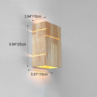 Contemporary Scandinavian Rectangular Rubberwood 2-Light Wall Sconce Lamp For Bedroom