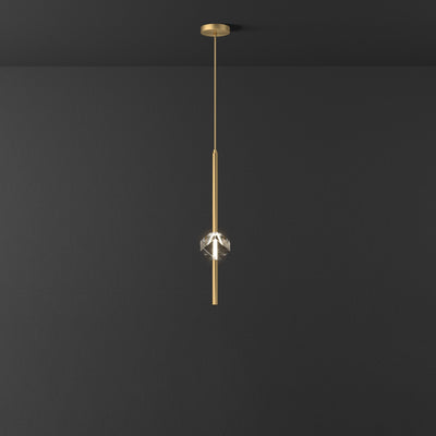 Contemporary Luxury Brass Strip Dazzling Crystal Stone LED Pendant Light For Living Room