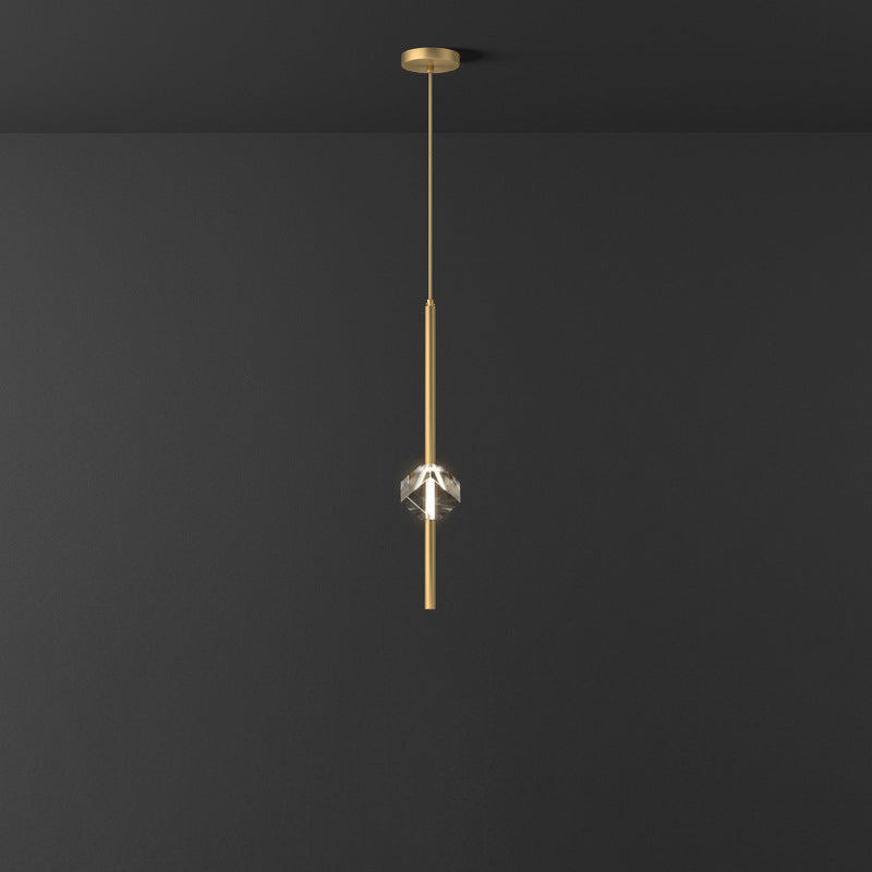 Contemporary Luxury Brass Strip Dazzling Crystal Stone LED Pendant Light For Living Room