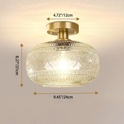 Modern Minimalist Round Patterned Spherical Glass Crystal Iron 1-Light Semi-Flush Mount Ceiling Light For Living Room