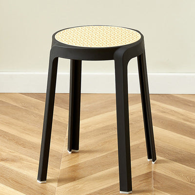 Contemporary Scandinavian Weaving PP Round Stool Dining Chair Backless Stackable For Dining Room