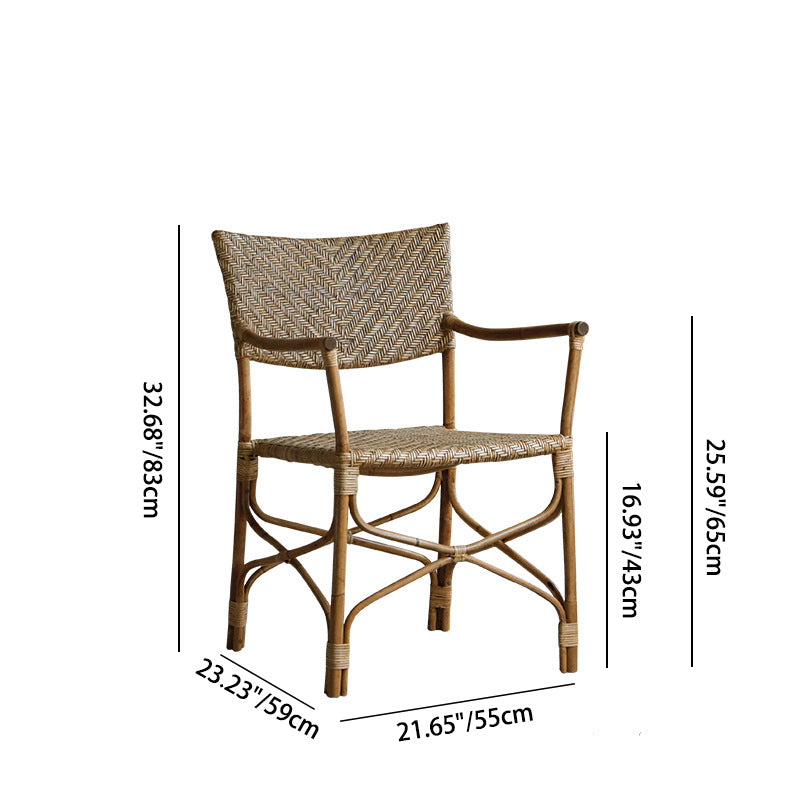 Traditional Farmhouse Weaving Rattan Square Dining Chair Backrest Armrest For Living Room