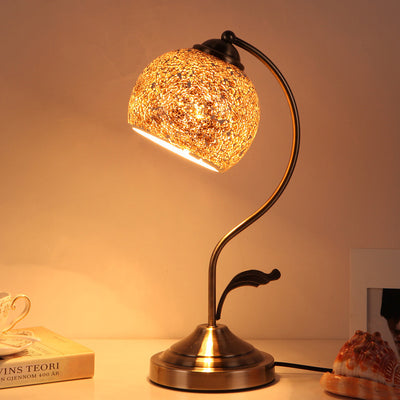 Traditional Tiffany Round Spherical Glass Hardware 1-Light Table Lamp For Living Room