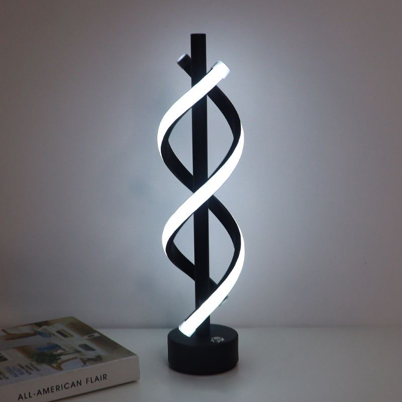 Contemporary Nordic Dual Spiral Wrapping Iron Strips LED Table Lamp For Bedroom