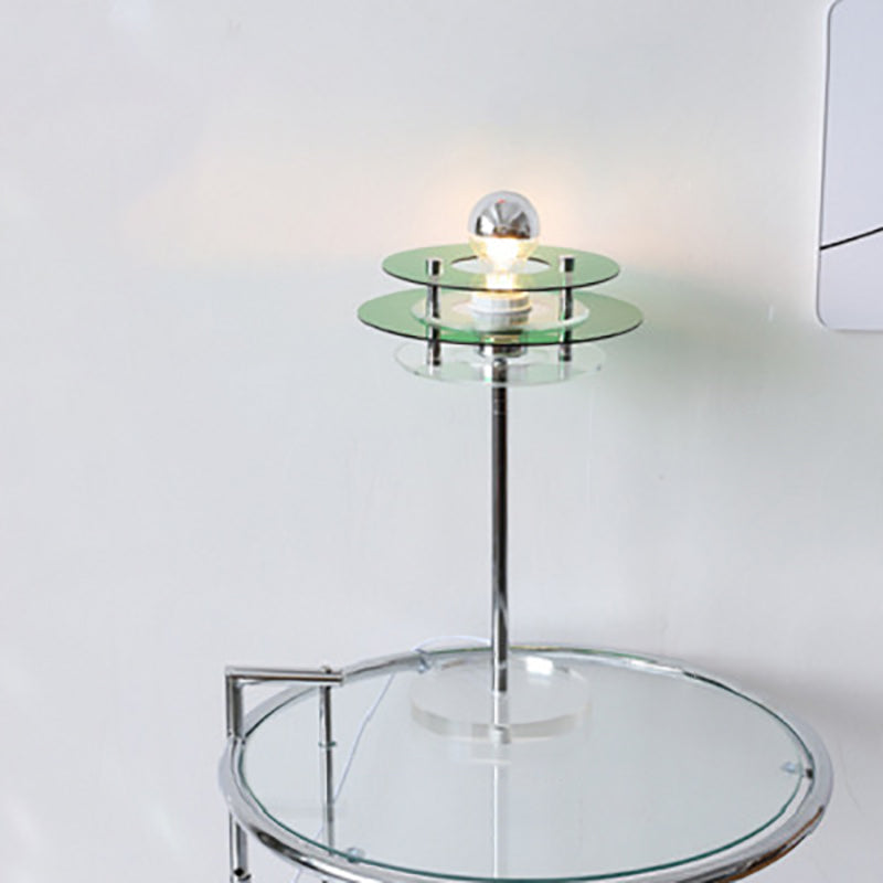 Modern Mid-Century Round Flying Saucer Iron Acrylic 1-Light Table Lamp For Bedroom