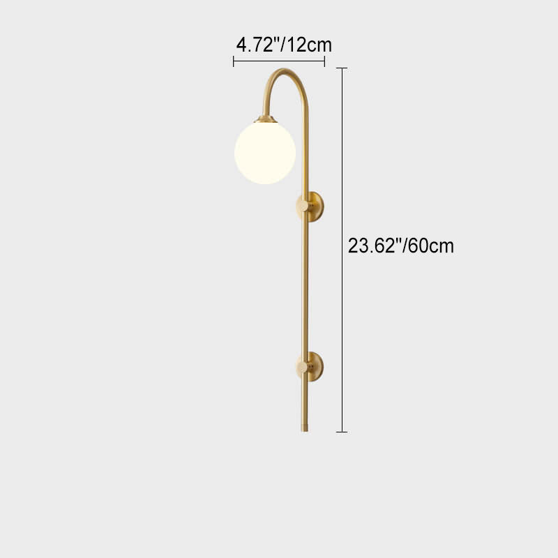 Nordic Minimalist Glass Round Ball Copper Long Pole 1-Light Wall Sconce Lamp