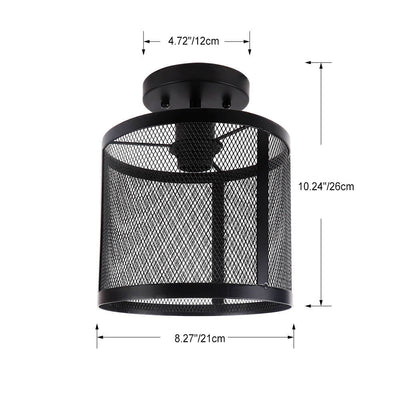 Industrial Vintage Iron Mesh Cylinder 1-Light Semi-Flush Mount Ceiling Light