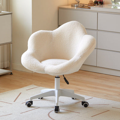 Contemporary Creative Round Flower Lambswool Fabric Metal Vanity Stool Backrest For Bedroom