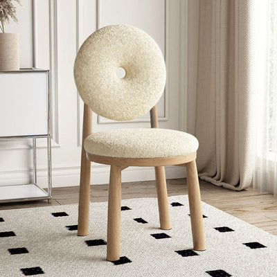 Contemporary Scandinavian Round Lambswool Wood Iron Vanity Stool Backrest Armless For Bedroom