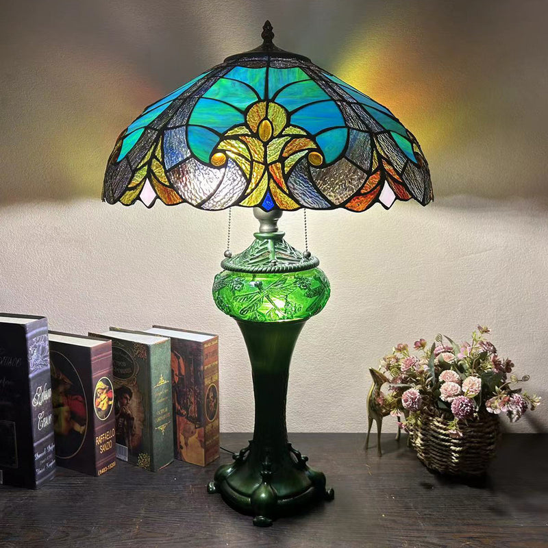 Traditional Tiffany Dome Resin Glass 3-Light Table Lamp For Living Room