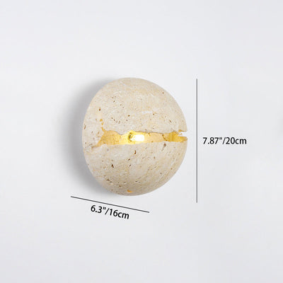 Traditional Japanese Crack Yellow Travertine Semicircle 1-Light Wall Sconce Lamp For Living Room