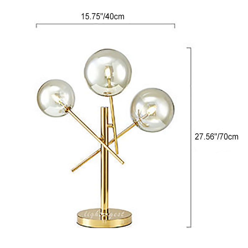 Modern Minimalist Round Ball Stainless Steel Glass 3-Light Table Lamp For Bedroom