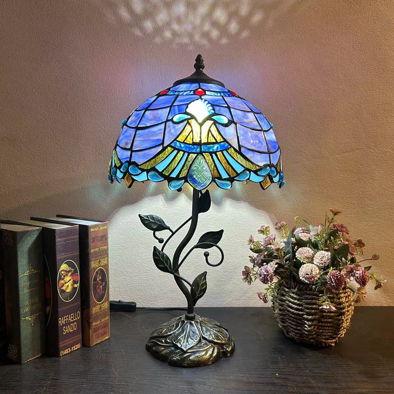 Traditional Tiffany Dome Iron Glass 1-Light Table Lamp For Living Room