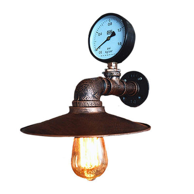 Contemporary Industrial Wrought Iron Water Pipe Temperature Gauge 1-Light Wall Sconce Lamp For Bedroom