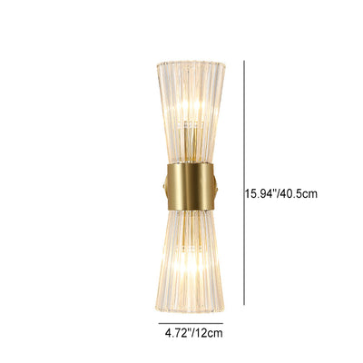 Contemporary Luxury Ribbed Crystal Up And Down Luminous 2-Light Wall Sconce Lamp For Bedroom