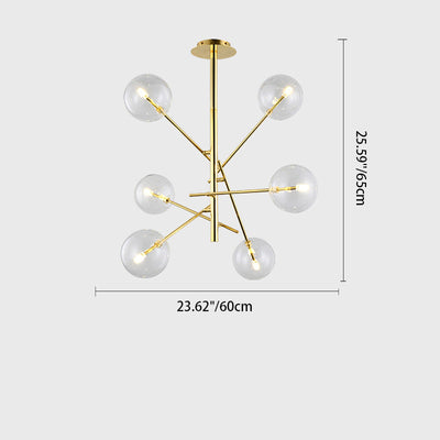 Modern Mid-century Magic Bean Glass Ball Iron Frame 6-Light Chandelier For Living Room