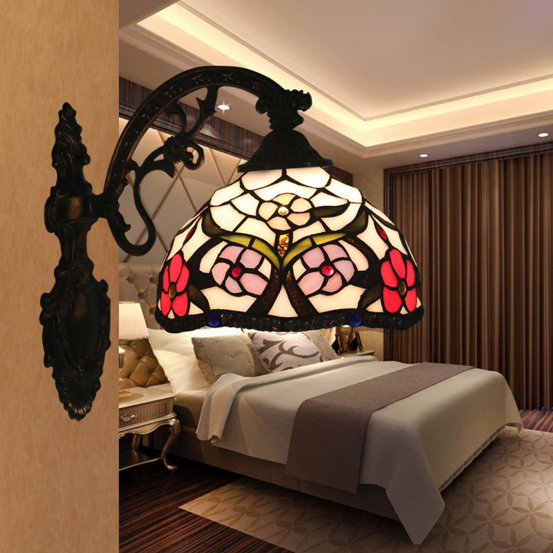 Traditional Tiffany Half Circle Hardware Stained Glass 1-Light Wall Sconce Lamp For Bedroom