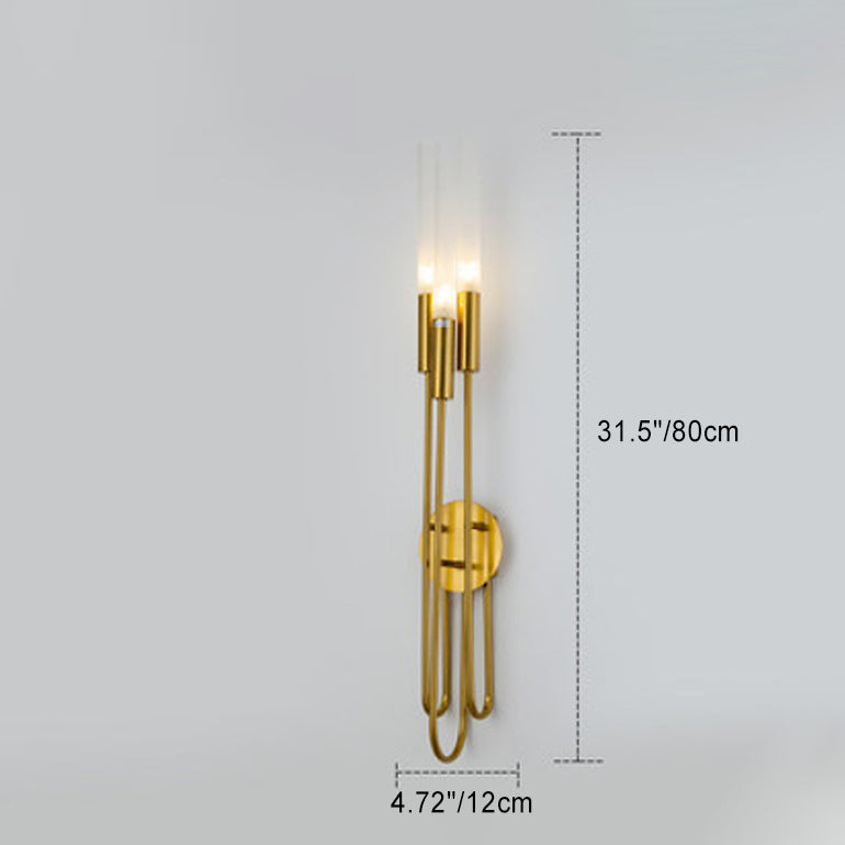 Modern Luxury Cylindrical Curved Pole Iron Glass 3-Light Wall Sconce Lamp For Living Room