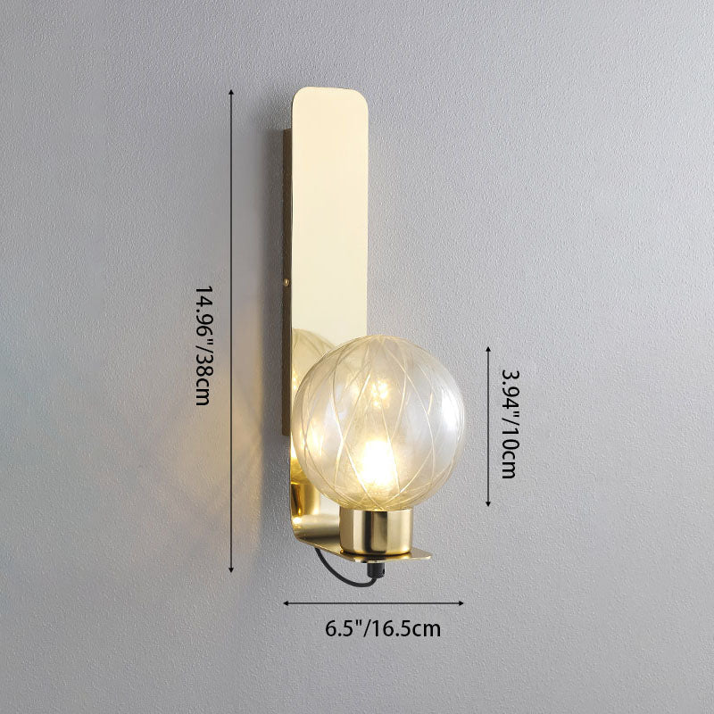 Contemporary Scandinavian Rectangular Orb Stainless Steel Glass 1-Light Wall Sconce Lamp For Bedroom