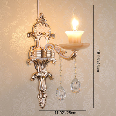 Traditional European Carved Sconce Zinc Alloy Imitation Jade 1/2 Light Wall Sconce Lamp For Living Room