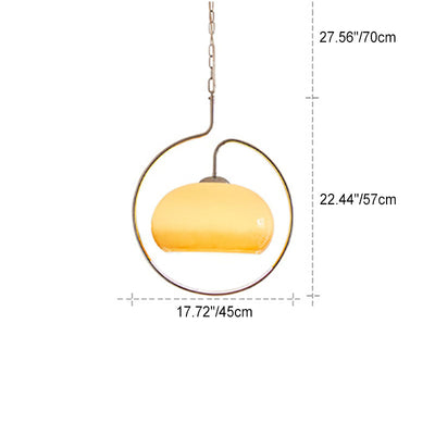 Modern Minimalist Cream Round Circle Iron Glass 1-Light Pendant Light For Living Room