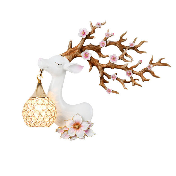 European Creative Resin Antler Crystal Ball Shade 1-Light Wall Sconce Lamp