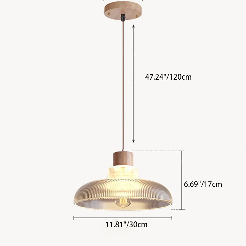 Modern Minimalist Striped Disc Log Glass 1-Light Pendant Light