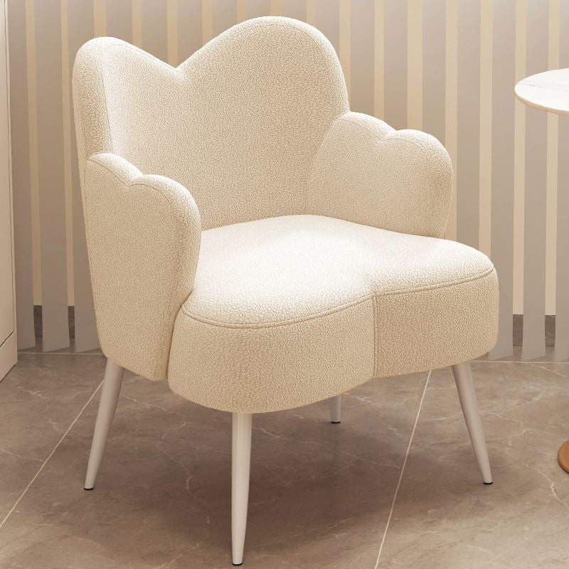 Modern Minimalist Cream Curve Lambswool Metal Vanity Stool Backrest Arm For Bedroom