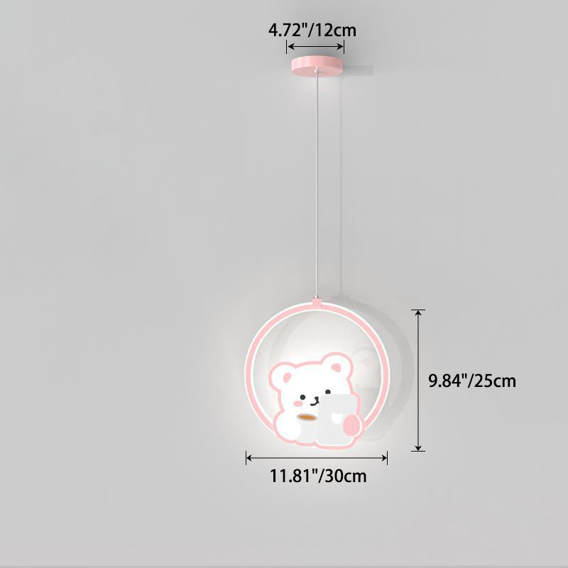 Modern Simplicity Kids Aluminum Iron Acrylic Circle Bear Cow LED Pendant Light For Bedside