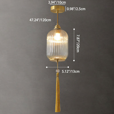 Traditional Chinese Lantern Spherical Copper Glass 1-Light Pendant Light For Bedroom