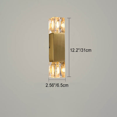 Minimalist Light Crystal Square Column Brass 2-Light Wall Sconce Lamp