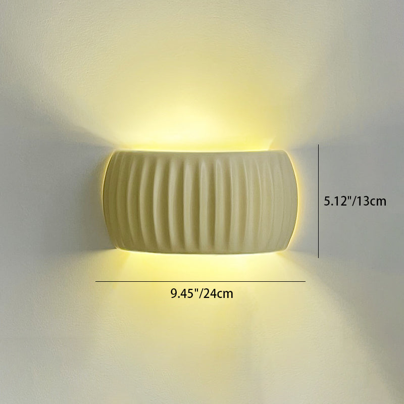 Contemporary Nordic Cream Ribbed Resin Semi-circular Shade 2-Light Wall Sconce Lamp For Bedroom