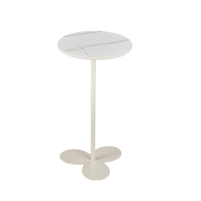 Modern Minimalist Round Tabletop Iron Marble Solid Wood Side Table 1-Leg For Living Room