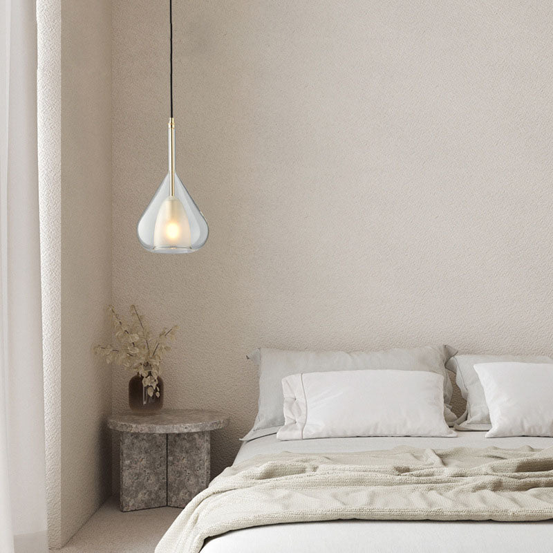 Contemporary Scandinavian Diamond Copper Glass 1-Light Pendant Light For Bedroom