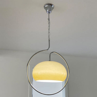 Contemporary Retro Cream Round Hardware Glass 1-Light Pendant Light For Living Room