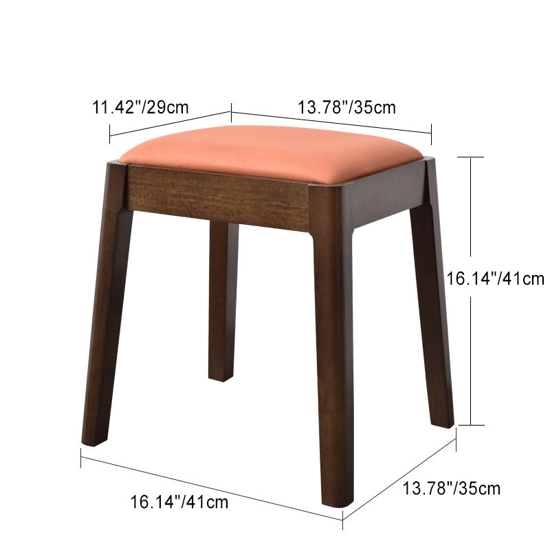 Modern Minimalist Rectangular Solid Wood Leather Vanity Stool For Bedroom