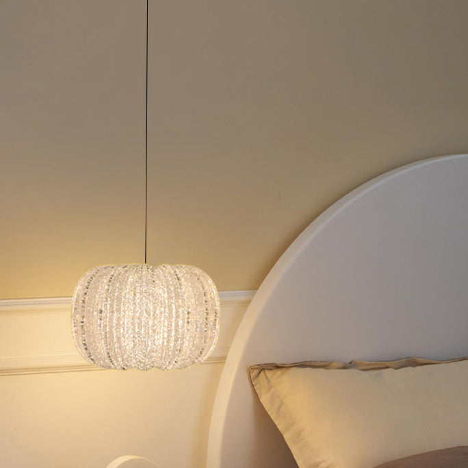 Contemporary Creative Round Pumpkin Hardware Acrylic LED Pendant Light For Bedroom