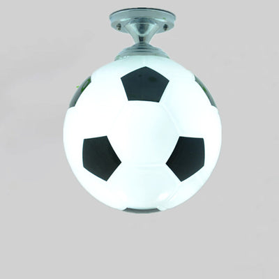 Contemporary Creative Football Glass Shade 1-Light Semi-Flush Mount Ceiling Light For Bedroom