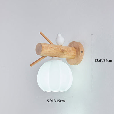 Modern Minimalist Pumpkin Bird Wood PE 1-Light Wall Sconce Lamp For Bedroom