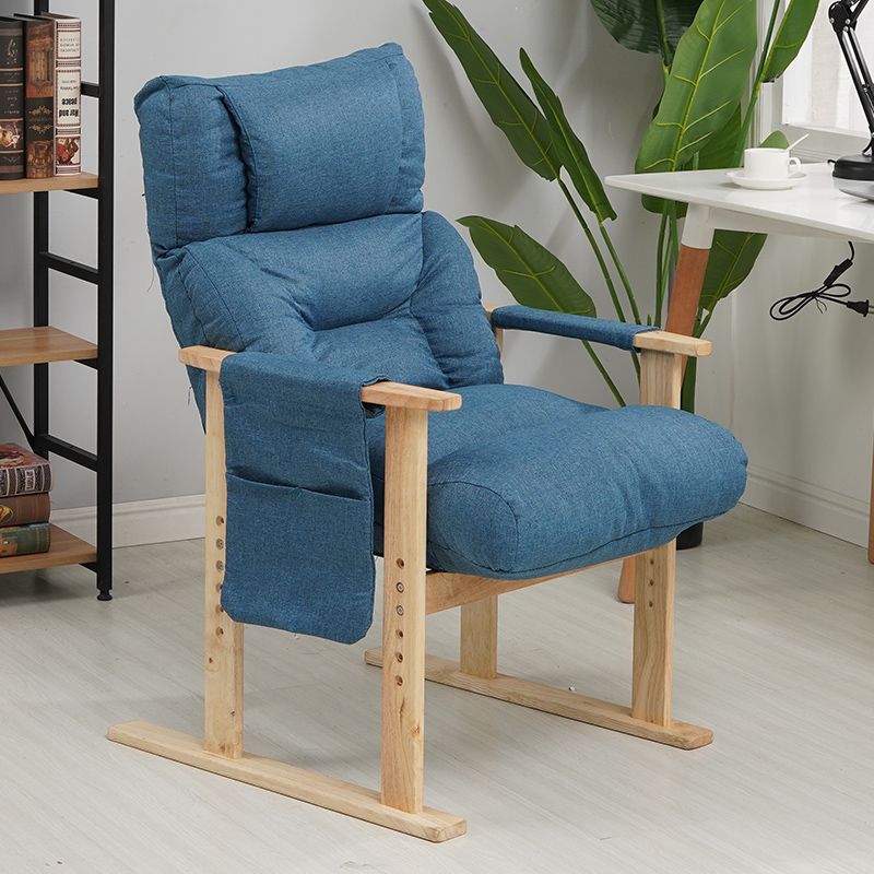 Silla de acento contemporánea nórdica rectangular de tela y madera con respaldo y reposabrazos para sala de estar 